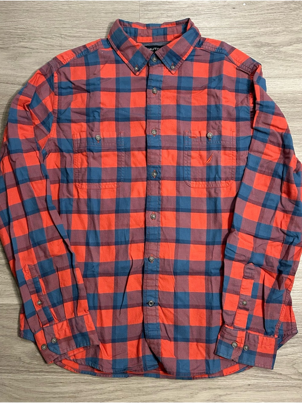 Nautica Red and Navy Plaid Flannel Shirt